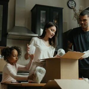 family moving boxes